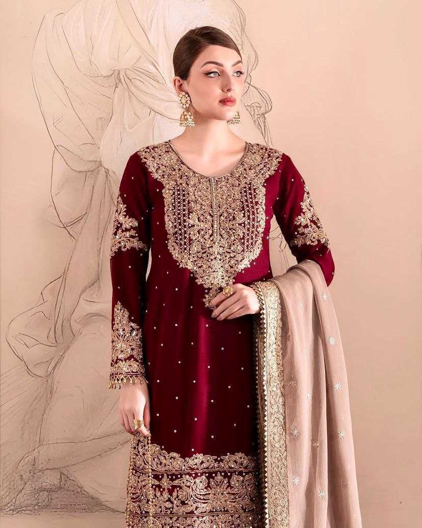 Faux Georgette Kesh158 9284 Suits & Dresses Islamic Clothing  Pakistani Embroidery Palazzo Georgette Wedding Suits