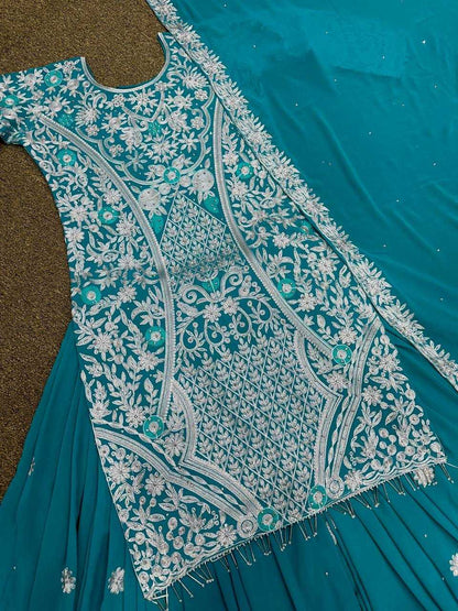 Faux Georgette Kesh159 1253 Suits & Dresses  Sharara Salwar Embroidery Georgette Wedding Suits