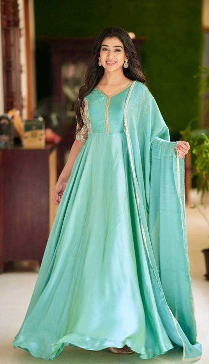 Faux Georgette Kesh163 26 Gowns  Embroidery Anarkali Long Georgette Gowns