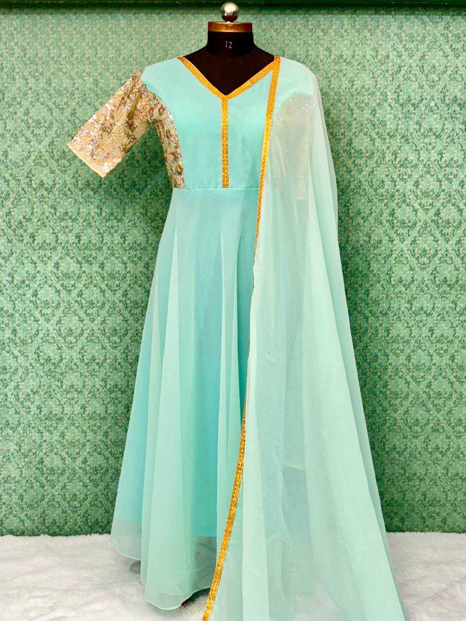 Faux Georgette Kesh163 26 Gowns  Embroidery Anarkali Long Georgette Gowns