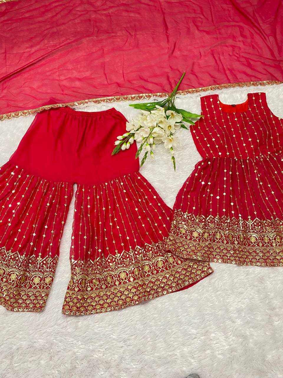 Faux Georgette Kesh164 G52 Suits & Dresses  Embroidery Red Salwar Georgette Sharara Salwar Suits Manufacture