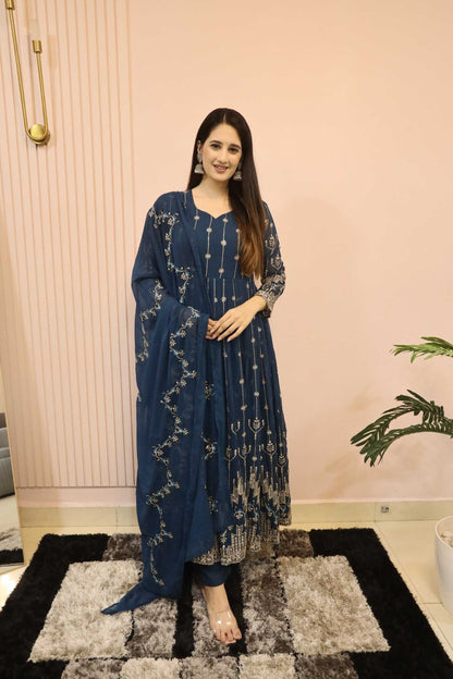 Faux Georgette Kesh164 G53 Gowns  Embroidered Anarkali Georgette Blue Gowns