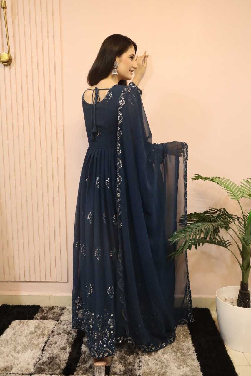 Faux Georgette Kesh164 G55 Gowns  Embroidered Anarkali Georgette Blue Gowns