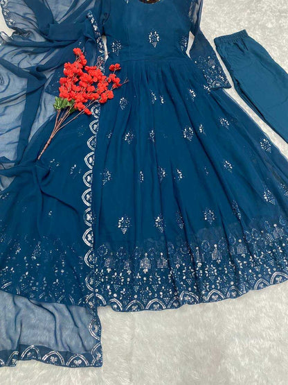 Faux Georgette Kesh164 G55 Gowns  Embroidered Anarkali Georgette Blue Gowns