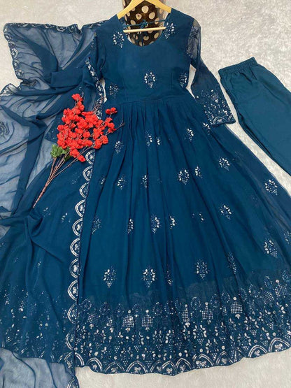 Faux Georgette Kesh164 G55 Gowns  Embroidered Anarkali Georgette Blue Gowns