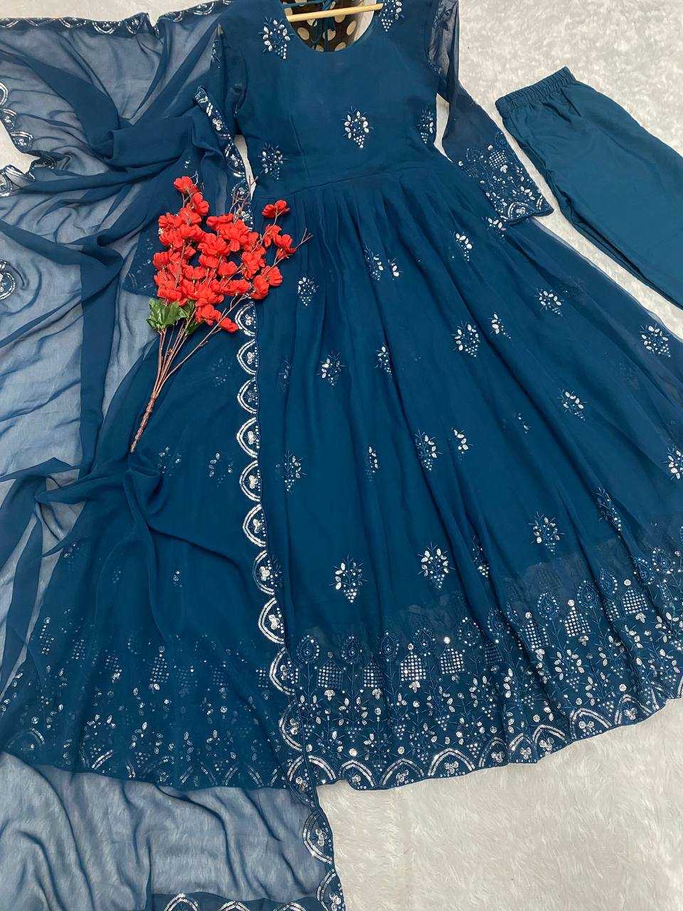 Faux Georgette Kesh164 G55 Gowns  Embroidered Anarkali Georgette Blue Gowns