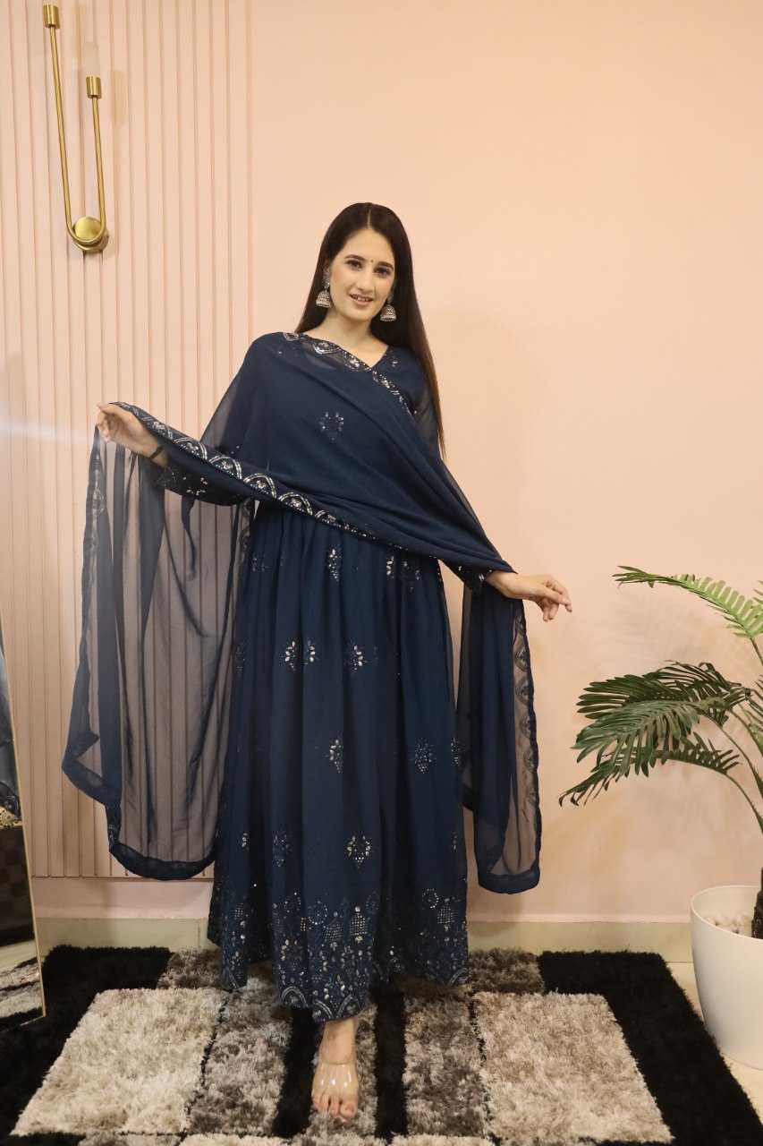 Faux Georgette Kesh164 G55 Gowns  Embroidered Anarkali Georgette Blue Gowns