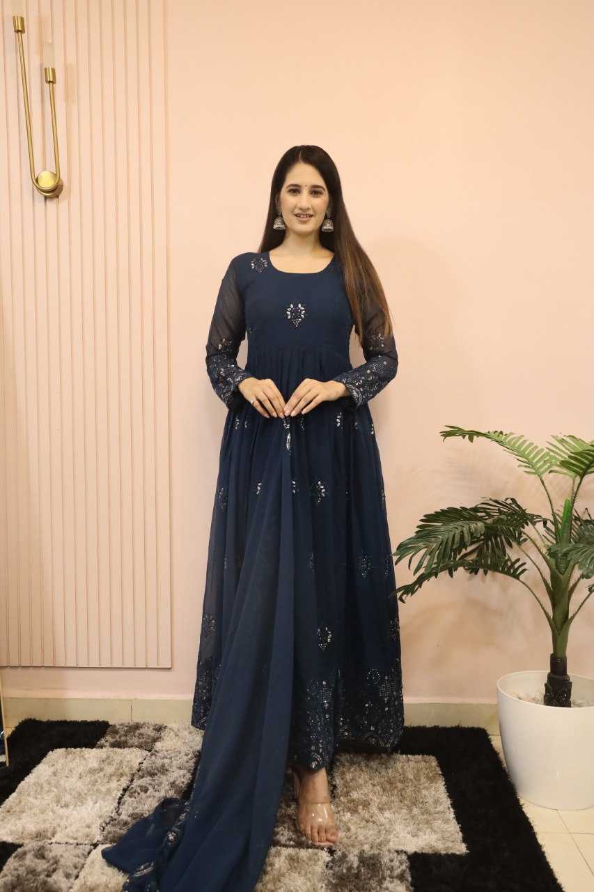 Faux Georgette Kesh164 G55 Gowns  Embroidered Anarkali Georgette Blue Gowns