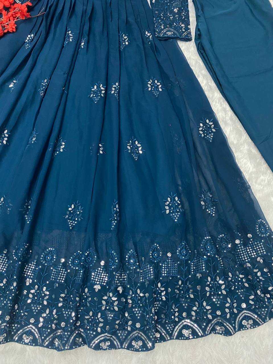 Faux Georgette Kesh164 G55 Gowns  Embroidered Anarkali Georgette Blue Gowns