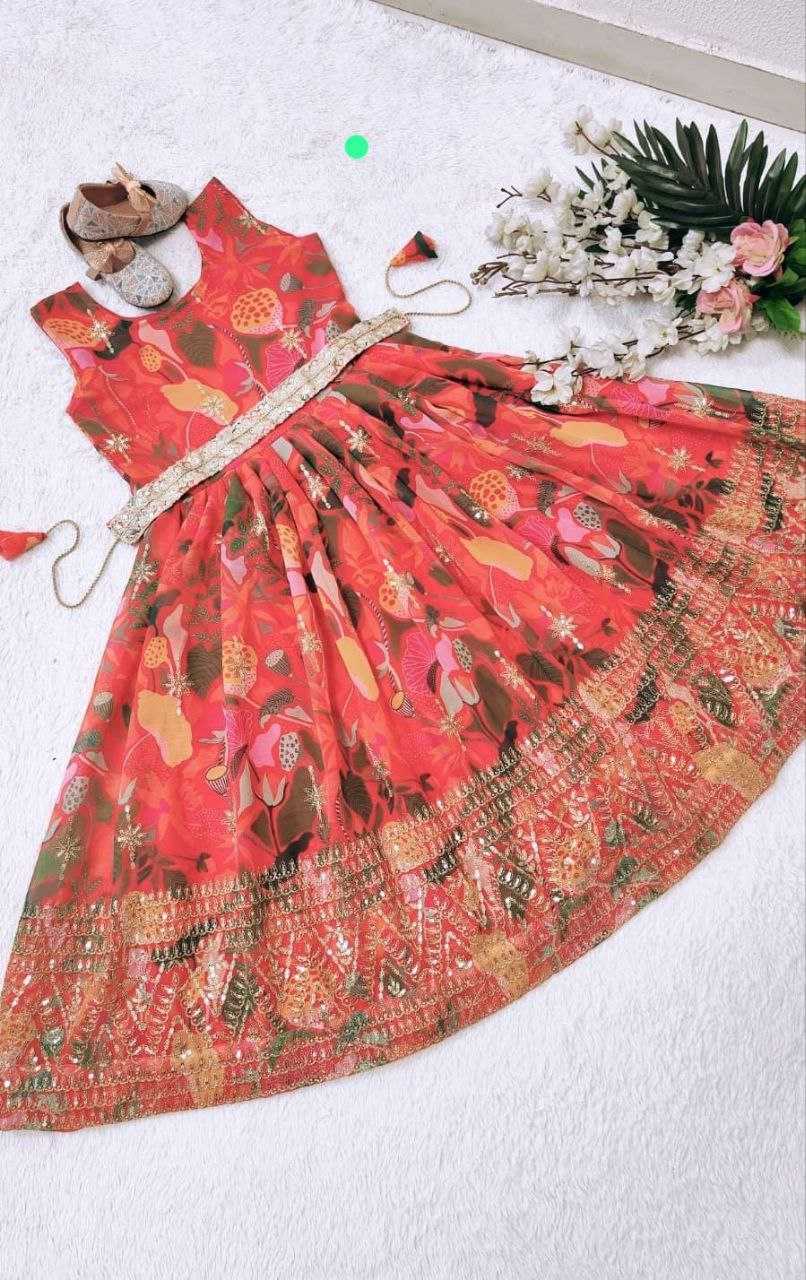 Faux Georgette Kesh168 Mnt15 Kids Wear  Kids Gowns Kids Traditional Outfits Kids Ethnic Gowns Kids Festive Wear Kids Diwali Clothes Kids Raksha Bandhan Outfits