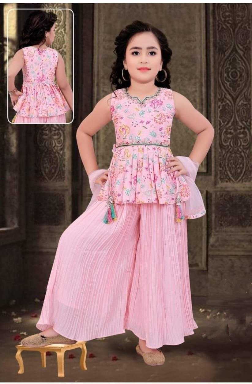 Faux Georgette Kesh168 Mnt25 Kids Wear  Kids Sharara Kids Ethnic Wear Kids Traditional Outfits Kids Festive Wear Kids Diwali Clothes Kids Wedding Outfits