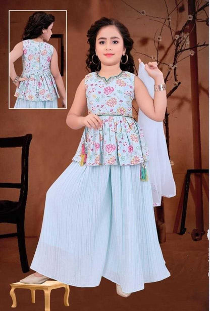 Faux Georgette Kesh168 Mnt29 Kids Wear  Kids Sharara Kids Traditional Outfits Kids Festive Wear Kids Wedding Outfits Kids Diwali Clothes