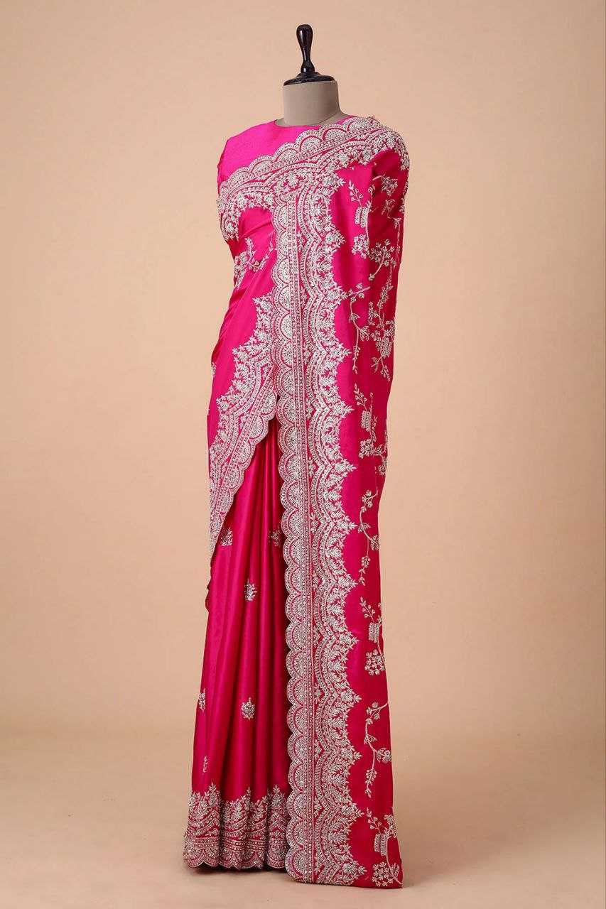 Faux Georgette Kesh188 9153 Sarees  Georgette Sequence Embroidered Cutwork Pink Wedding Sarees