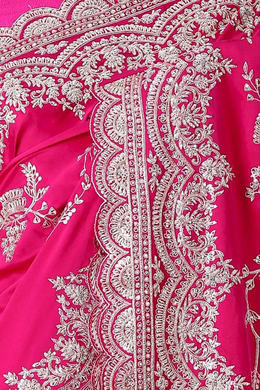 Faux Georgette Kesh188 9153 Sarees  Georgette Sequence Embroidered Cutwork Pink Wedding Sarees