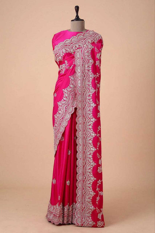 Faux Georgette Kesh188 9153 Sarees  Georgette Sequence Embroidered Cutwork Pink Wedding Sarees