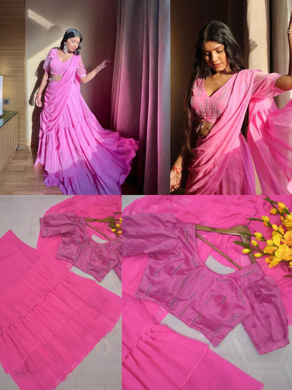 Faux Georgette Kesh188 9178 Lehenga Sarees  Lehenga Sarees Georgette Lehenga With Dupatta Simple Ruffle Lehenga With Blouse Pink Lehenga