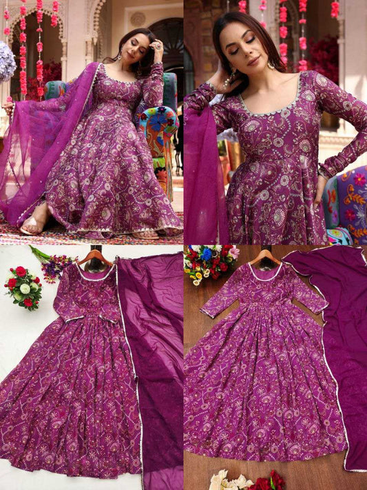 Faux Georgette Kesh188 9201 Gowns  Printed Anarkali Long Simple Purple Gowns