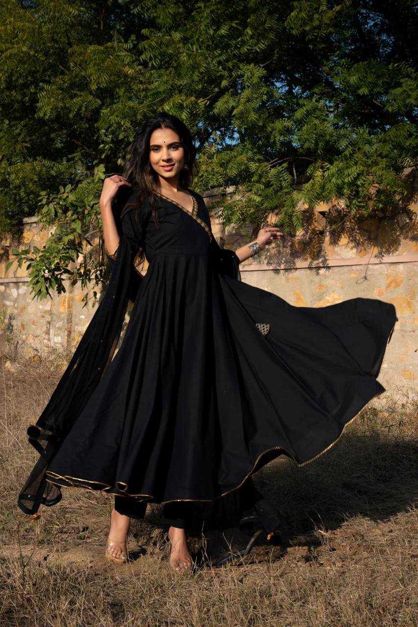 Faux Georgette Kesh211 Ldy08 Gowns  Embroidered Anarkali Long Georgette Gowns With Dupatta Black Gowns