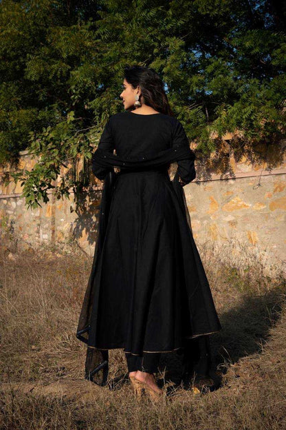 Faux Georgette Kesh211 Ldy08 Gowns  Embroidered Anarkali Long Georgette Gowns With Dupatta Black Gowns