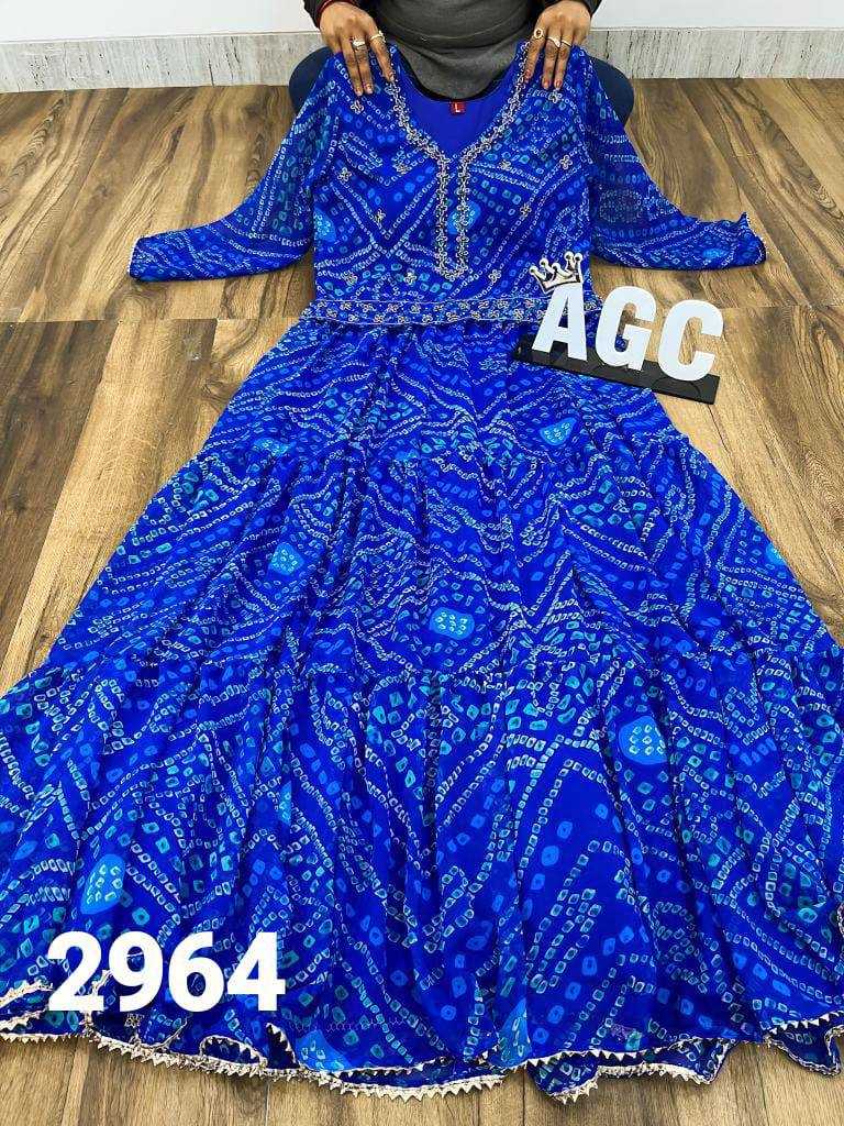 Faux Georgette Kesh211 Ldy32 Gowns  Printed Fancy Embroidery Anarkali Long Georgette Gown With Belt