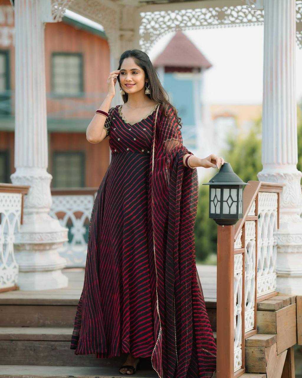 Faux Georgette Kesh211 Ldy78 Gowns  Embroidery Anarkali Long Georgete Gowns With Dupatta