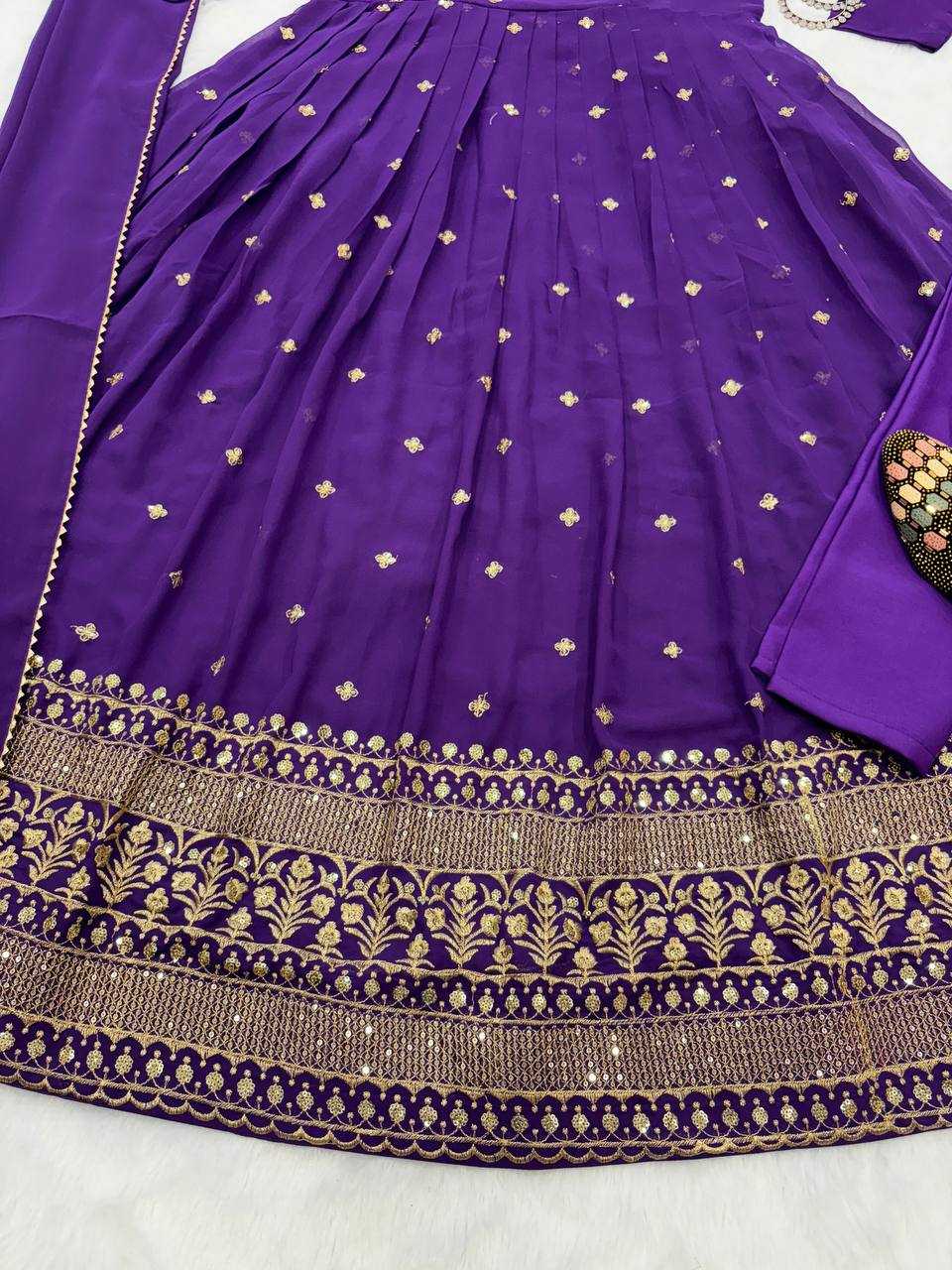 Faux Georgette Kesh224 184 Gowns  Embroidered Anarkali Long Georgette Gowns With Dupatta Purple Gowns