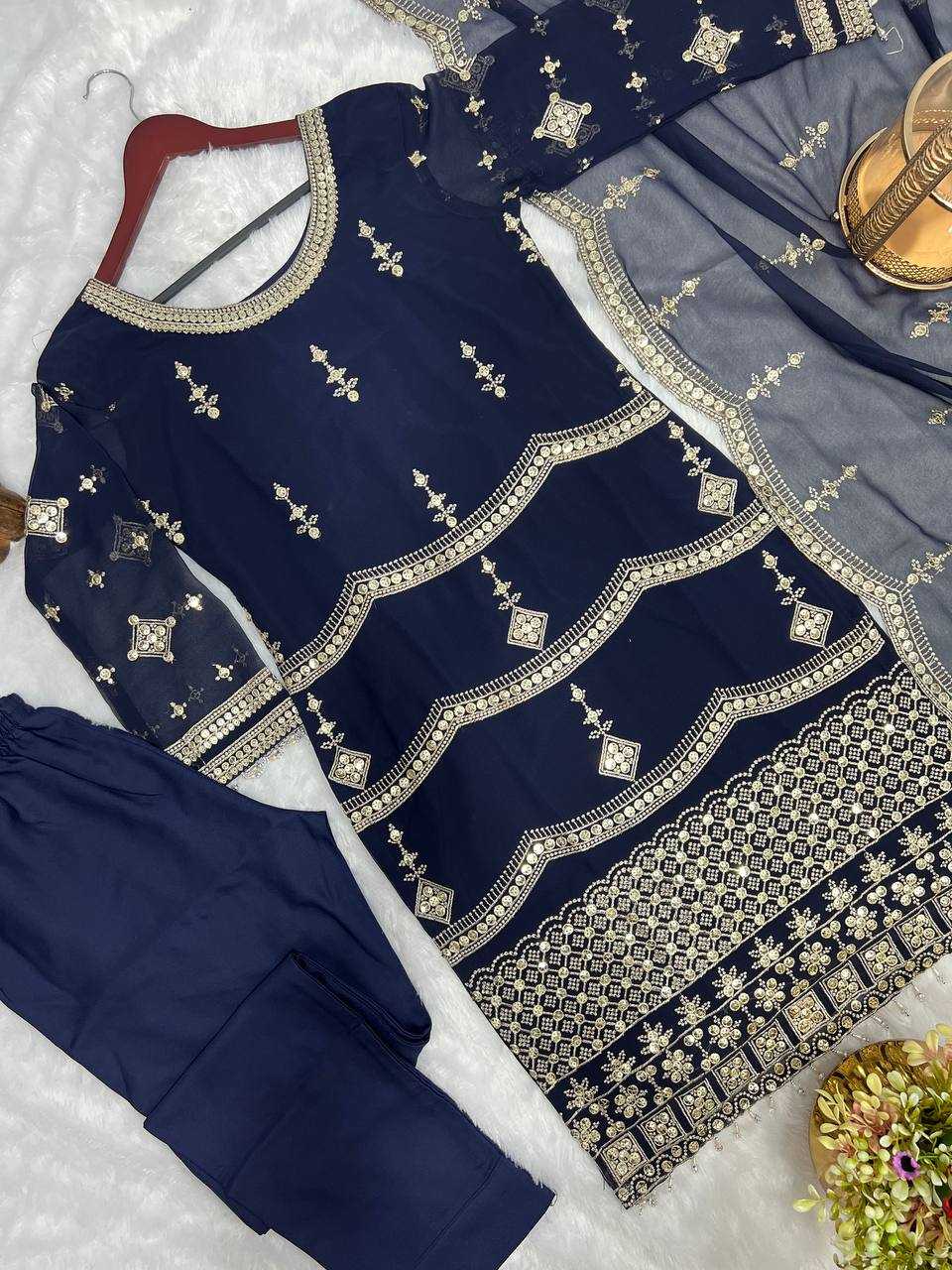 Faux Georgette Kesh227 1007 Suits & Dresses  Ladies Embroidery Georgette Blue Salwar Suits