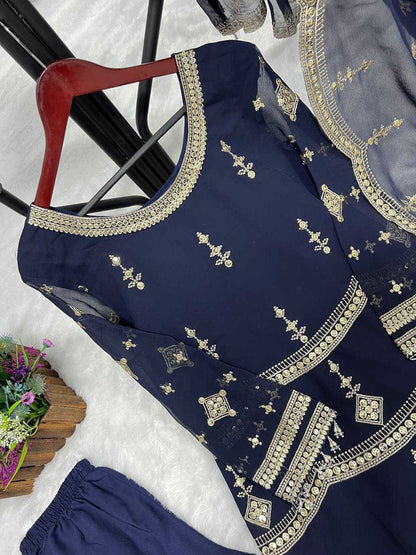 Faux Georgette Kesh227 1007 Suits & Dresses  Ladies Embroidery Georgette Blue Salwar Suits