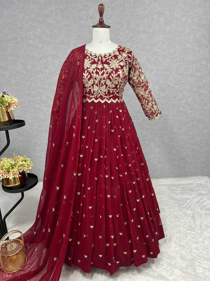 Faux Georgette Kesh227 1011 Gowns  Embroidery Anarkali Long Georgette Full Sleeve Gowns