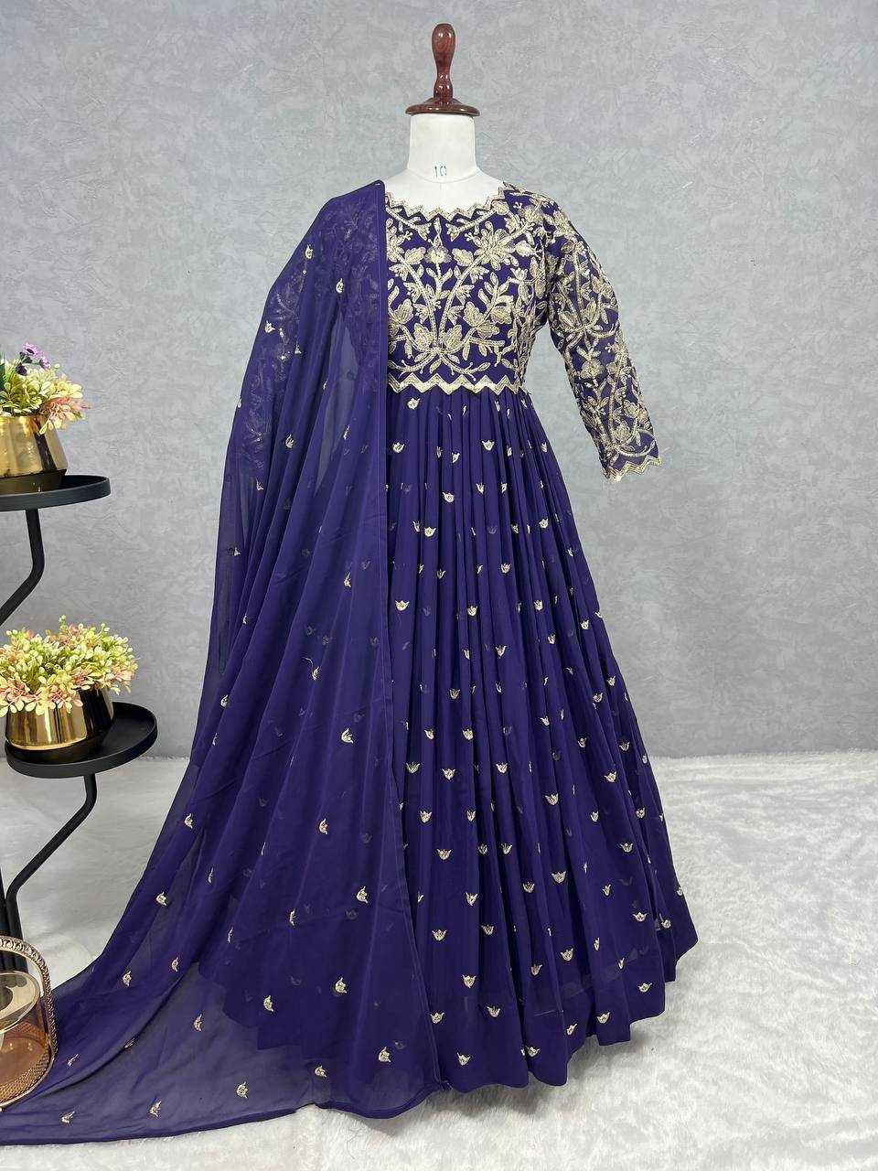 Faux Georgette Kesh227 1011 Gowns  Embroidery Anarkali Long Georgette Full Sleeve Gowns