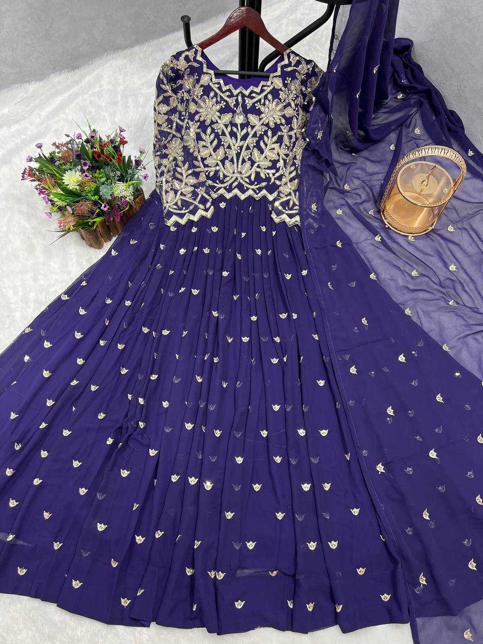 Faux Georgette Kesh227 1011 Gowns  Embroidery Anarkali Long Georgette Full Sleeve Gowns