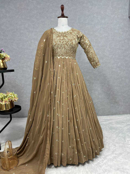 Faux Georgette Kesh227 1011 Gowns  Embroidery Anarkali Long Georgette Full Sleeve Gowns