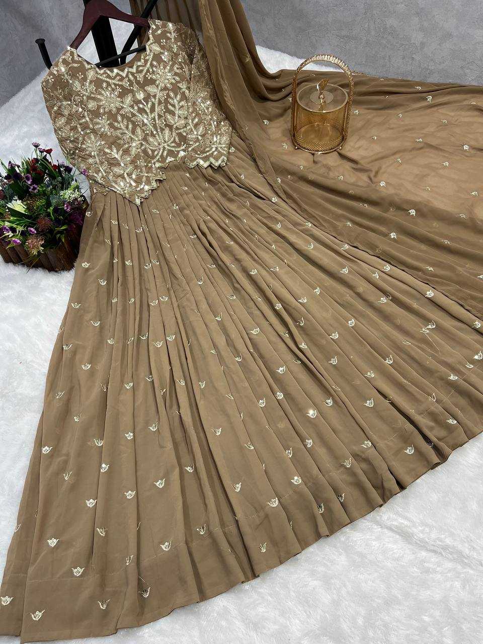 Faux Georgette Kesh227 1011 Gowns  Embroidery Anarkali Long Georgette Full Sleeve Gowns