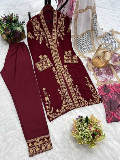 Faux Georgette Kesh227 1013 Suits & Dresses  Ladies Embroidery Georgette Party Wear Wedding Maroon Salwar Suits