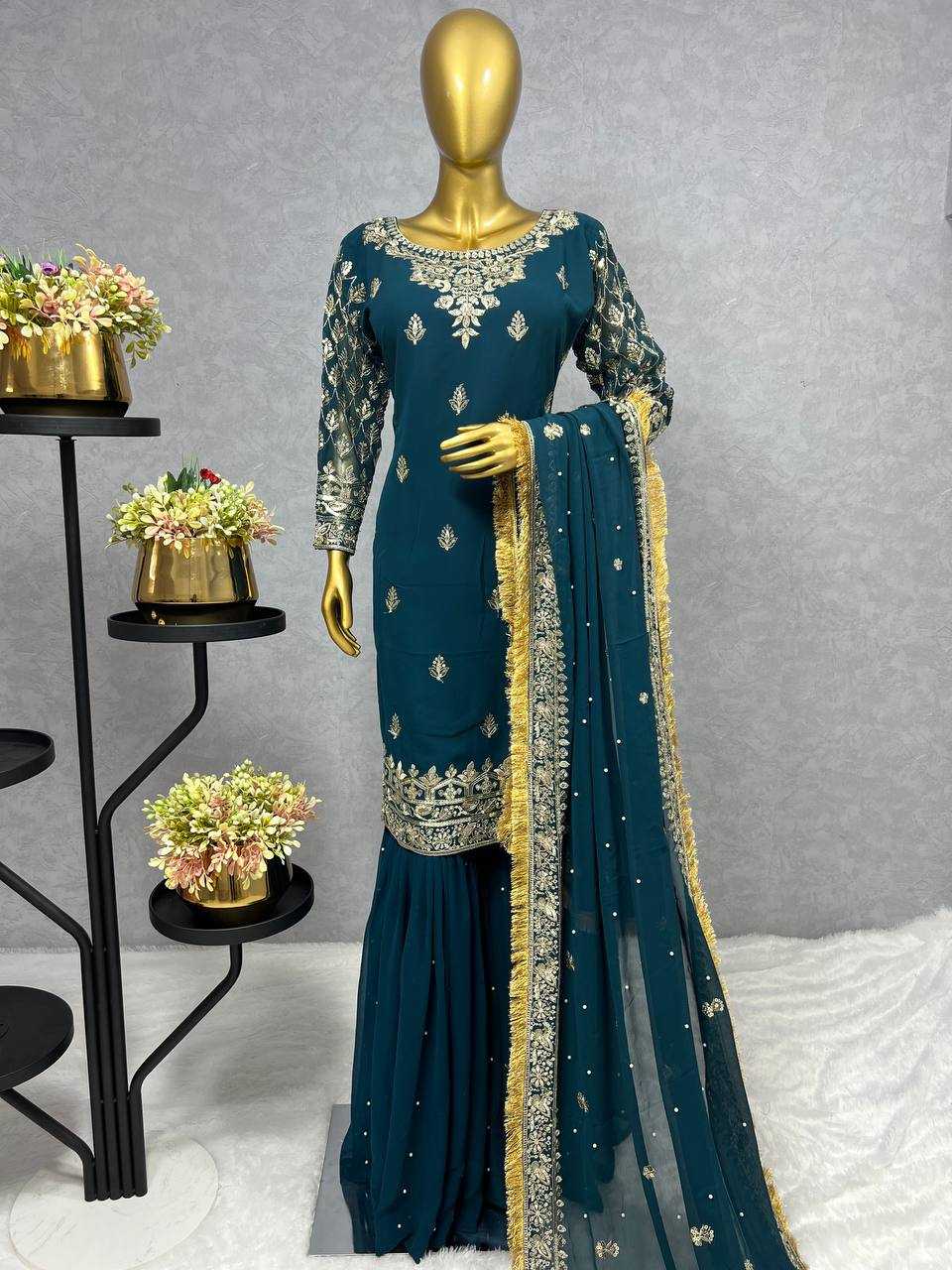 Faux Georgette Kesh227 1014 Suits & Dresses  Sharara Salwar Embroidery Georgette Party Wear Wedding Suits