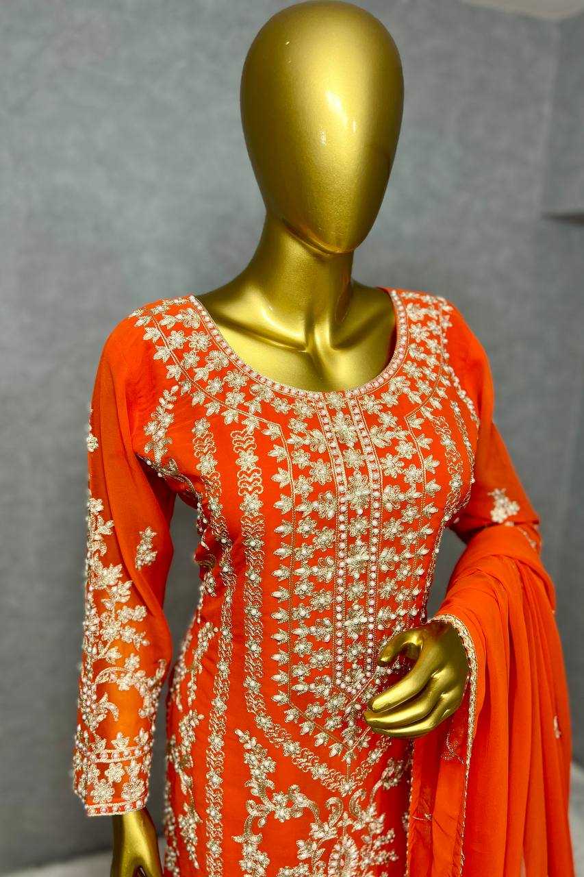 Faux Georgette Kesh227 1015 Suits & Dresses  Sharara Salwar Embroidery Georgette Party Wear Orange Salwar Suits