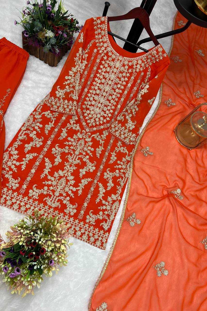 Faux Georgette Kesh227 1015 Suits & Dresses  Sharara Salwar Embroidery Georgette Party Wear Orange Salwar Suits