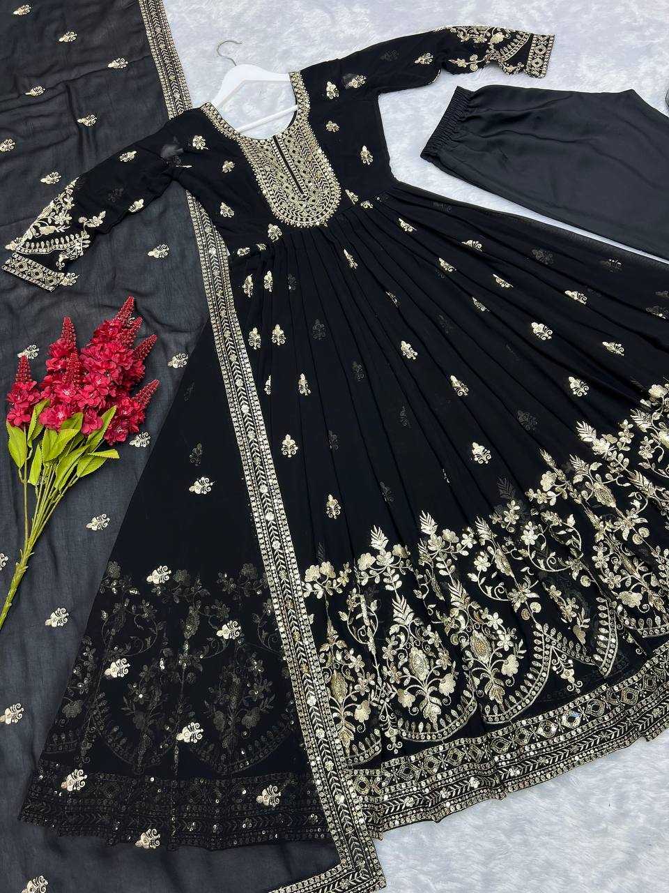 Faux Georgette Kesh227 1020 Gowns  Embroidery Anarkali Long Georgette Gown With Dupatta Full Sleeve Gowns