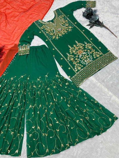 Faux Georgette Kesh227 1021 Suits & Dresses  Sharara Salwar Embroidery Georgette Party Wear Green Salwar Suits