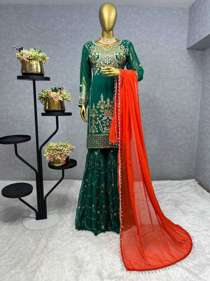 Faux Georgette Kesh227 1021 Suits & Dresses  Sharara Salwar Embroidery Georgette Party Wear Green Salwar Suits