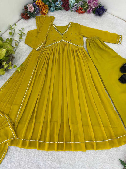 Faux Georgette Kesh240 407 Gowns  Anarkali Georgette Haldi Outfits Gowns