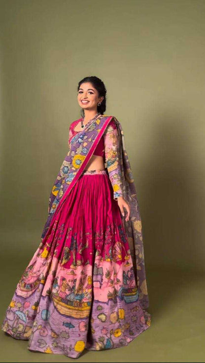 Faux Georgette Lehengas  Kalamkari Printed Lehengas