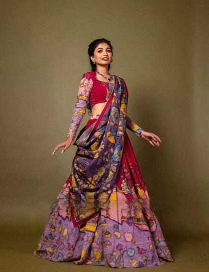 Faux Georgette Lehengas  Kalamkari Printed Lehengas