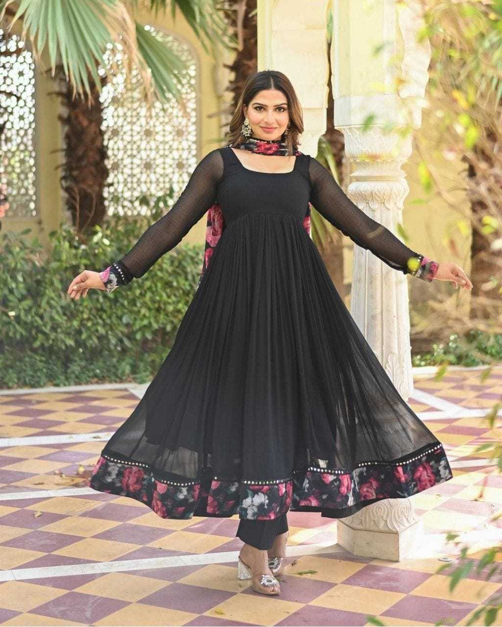 Faux Georgette Pri 143 Gowns  Printed Anarkali Georgette Gowns