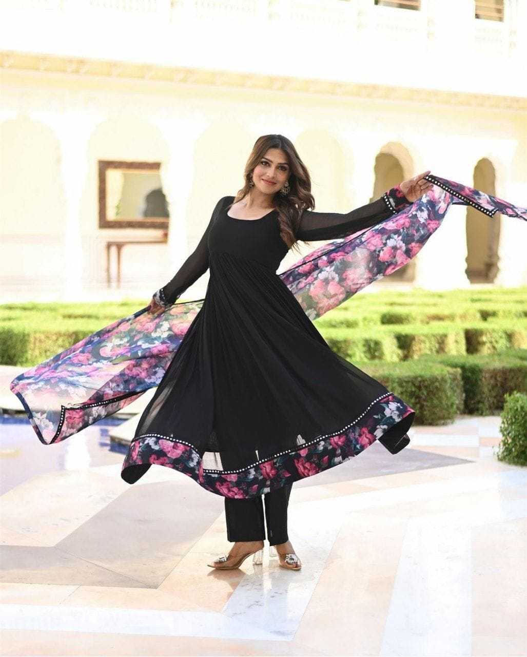 Faux Georgette Pri 143 Gowns  Printed Anarkali Georgette Gowns