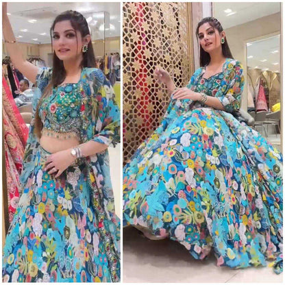 Faux Georgette Rin1081588 Lehengas  Fancy Printed Embroidered Lehengas