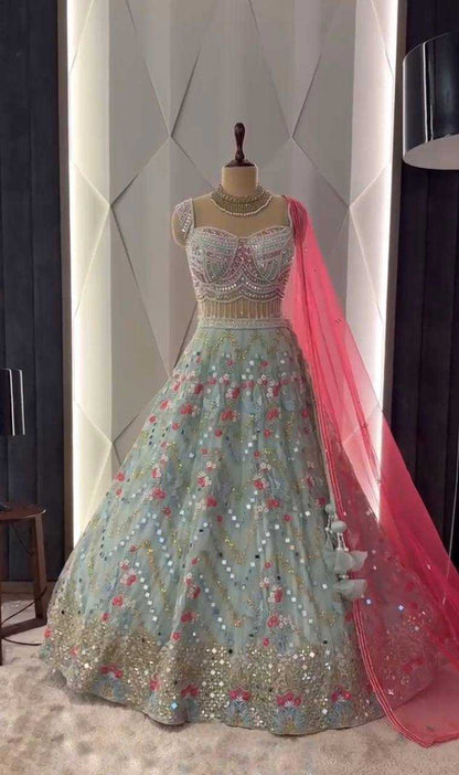 Faux Georgette Rin108 1636 Lehengas  Designer Wedding Embroidered Lehengas