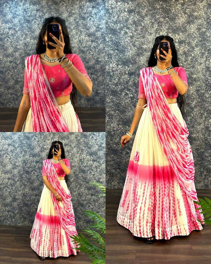 Faux Georgette Rin102 Water_Shibori Lehengas  Traditional Printed Embroidered Lehengas