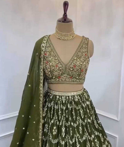 Faux Georgette Rin108 1630 Lehengas  Traditional Embroidered Fancy Lehengas