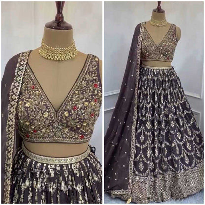 Faux Georgette Rin108 1630 Lehengas  Traditional Embroidered Fancy Lehengas